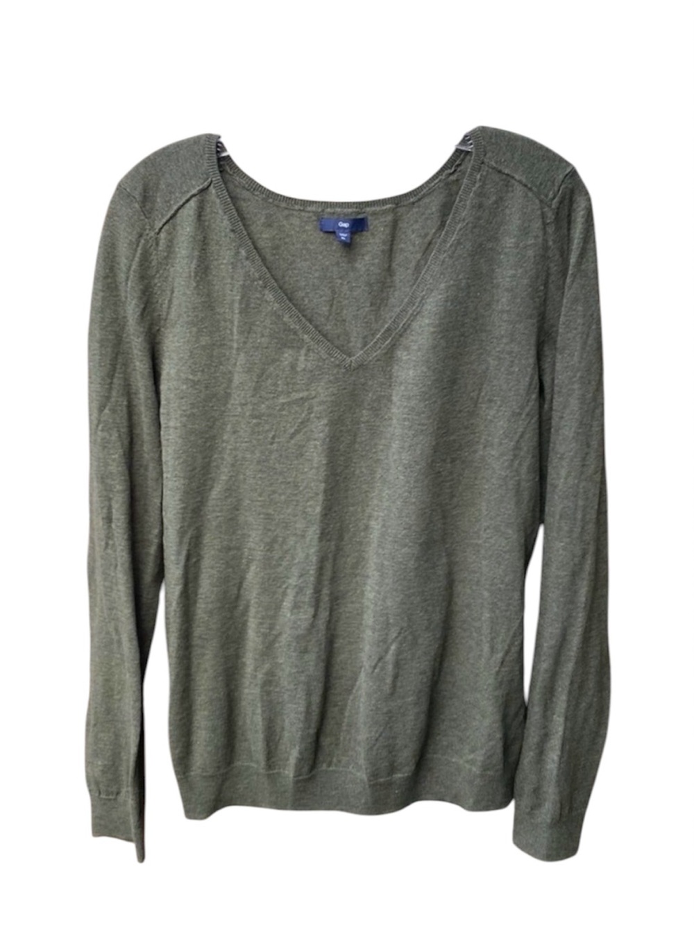 Gap Women's Olive Green V-Neck Wool Blend Lightweight Pullover Sweater - XL